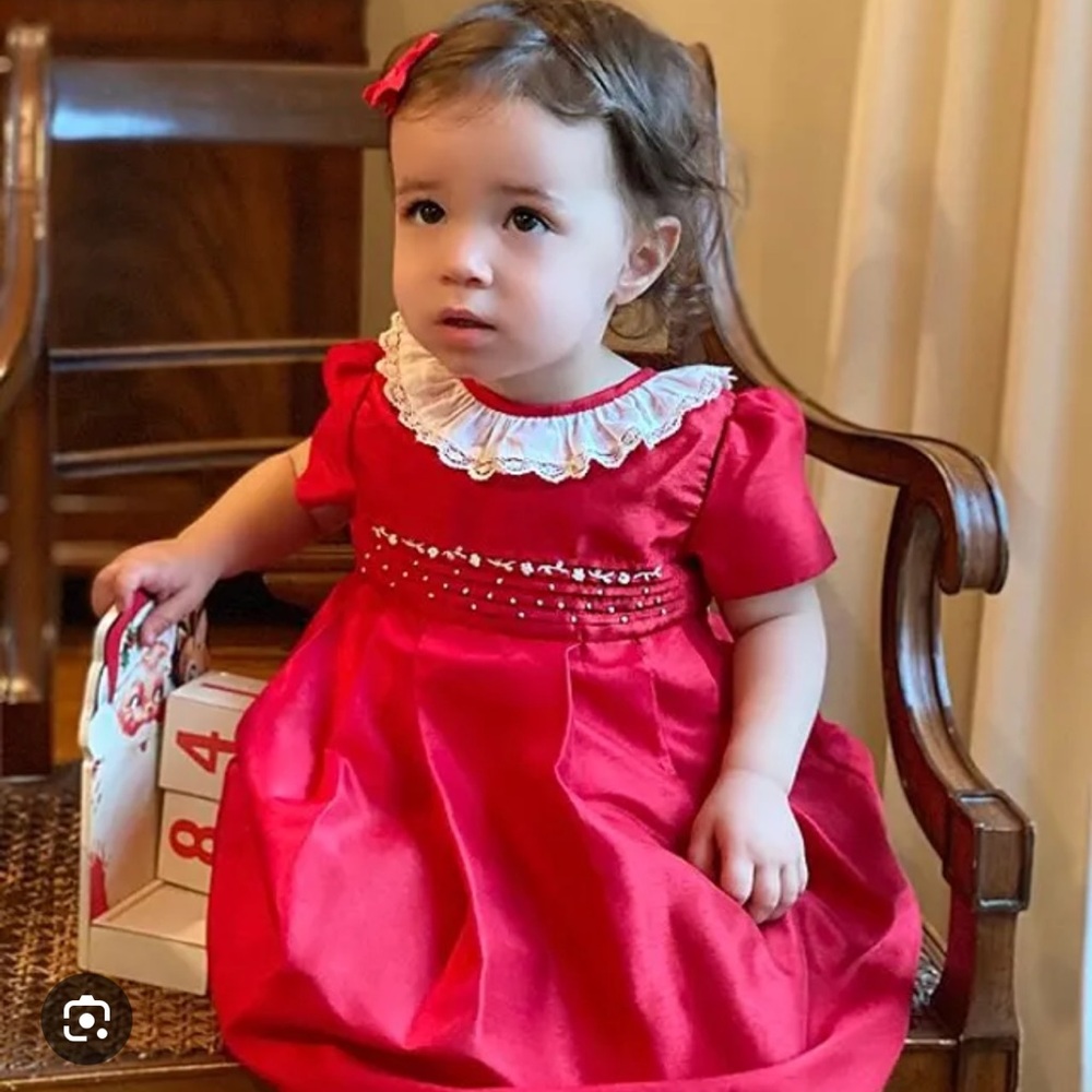 Edgehill Collection Ruffle Neck Short Sleeve Taffeta Dress